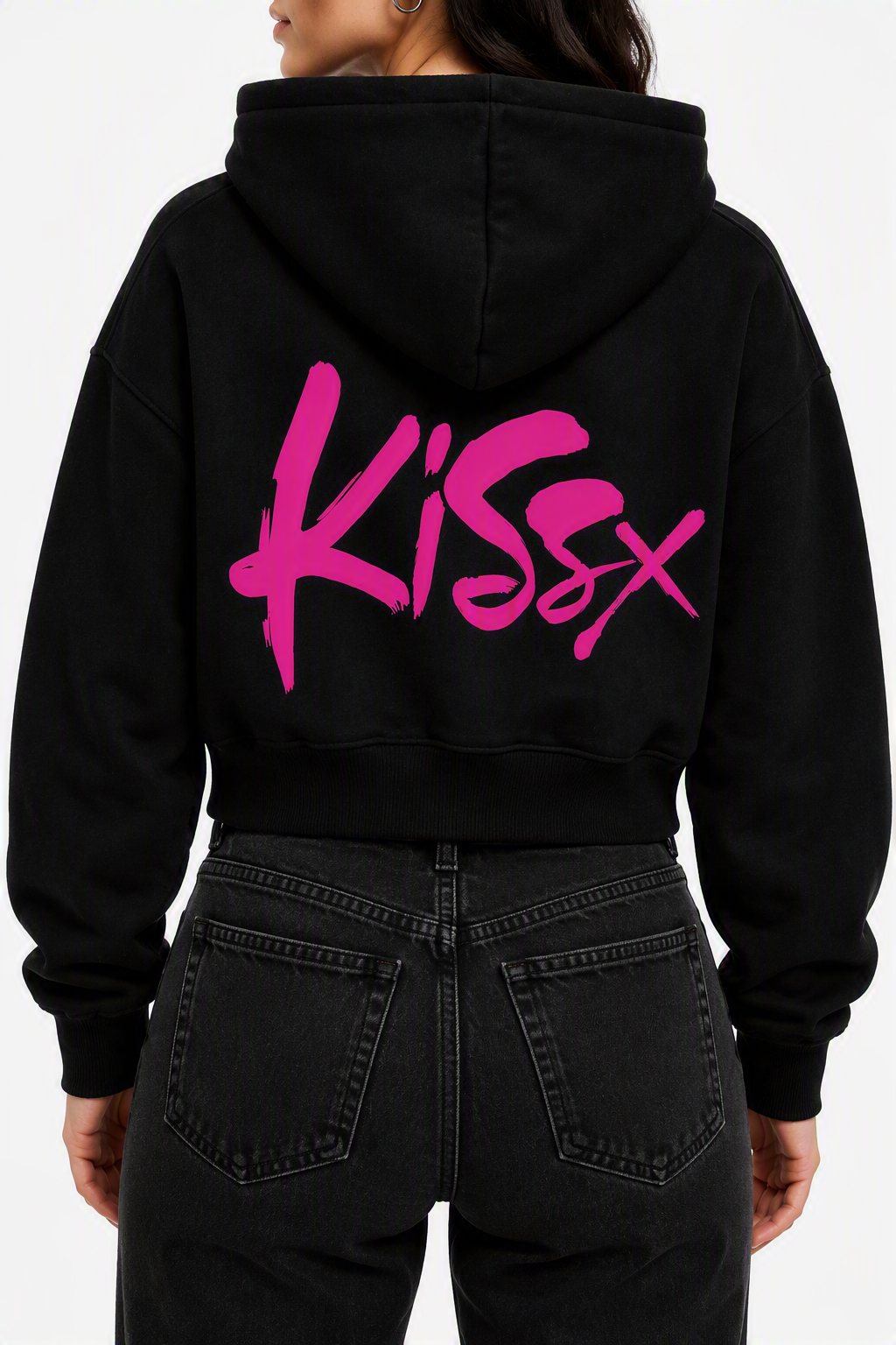 Signature Double Zip Cropped Hoodie in Black