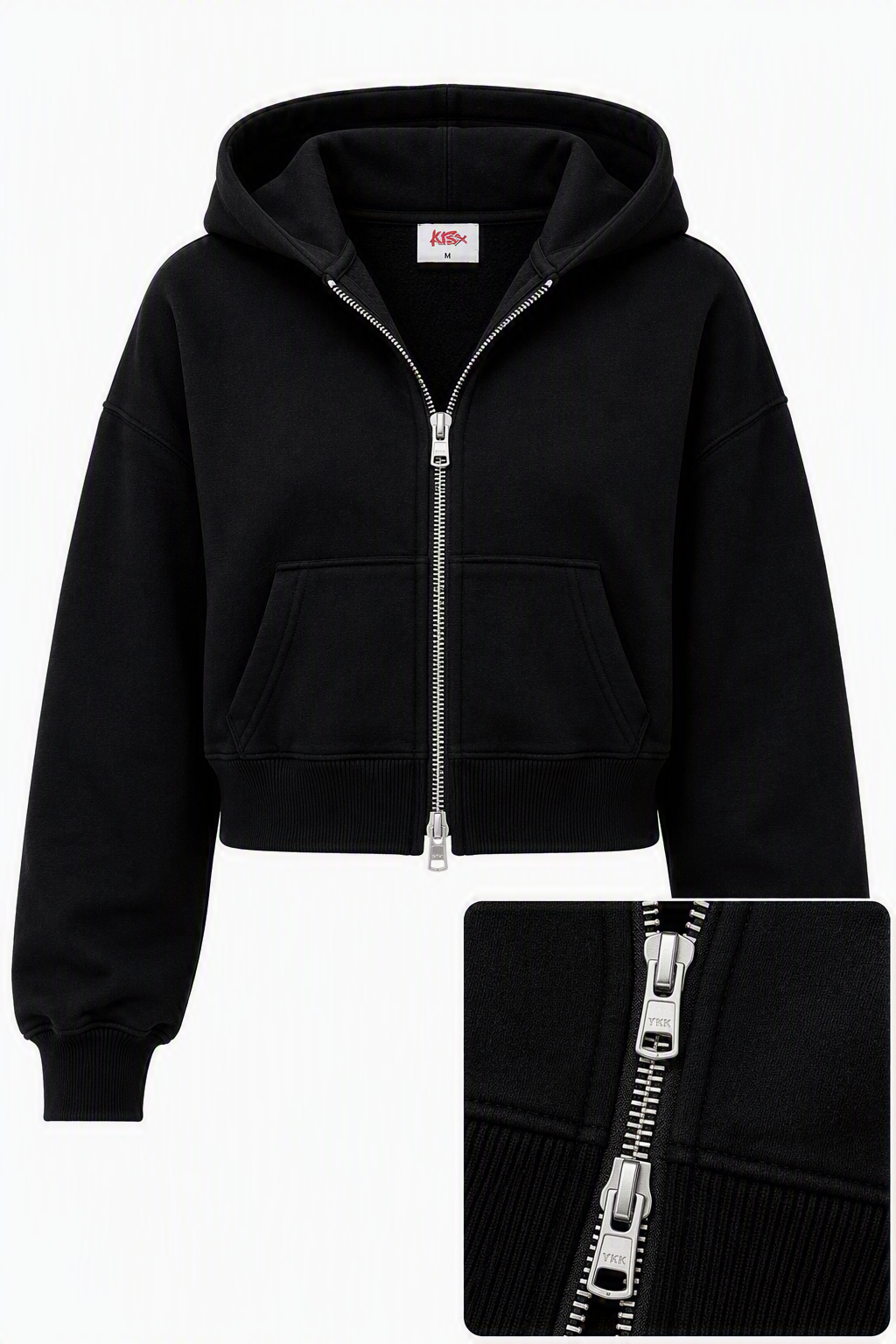 Signature Double Zip Cropped Hoodie in Black