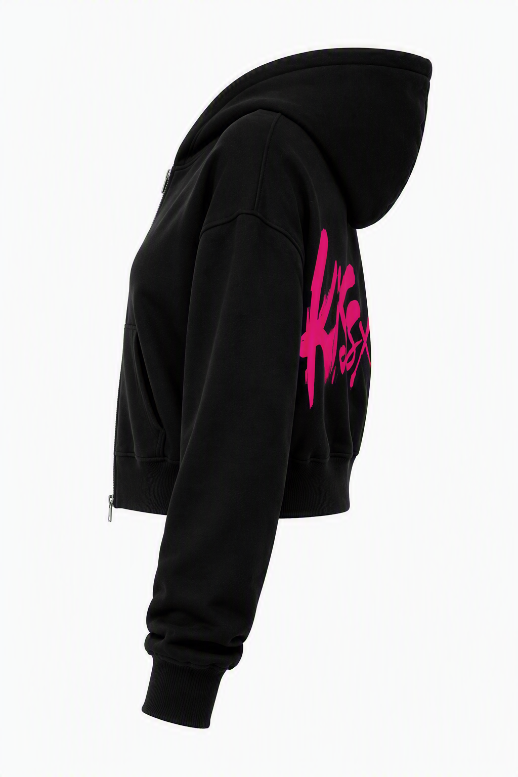 Signature Double Zip Cropped Hoodie in Black