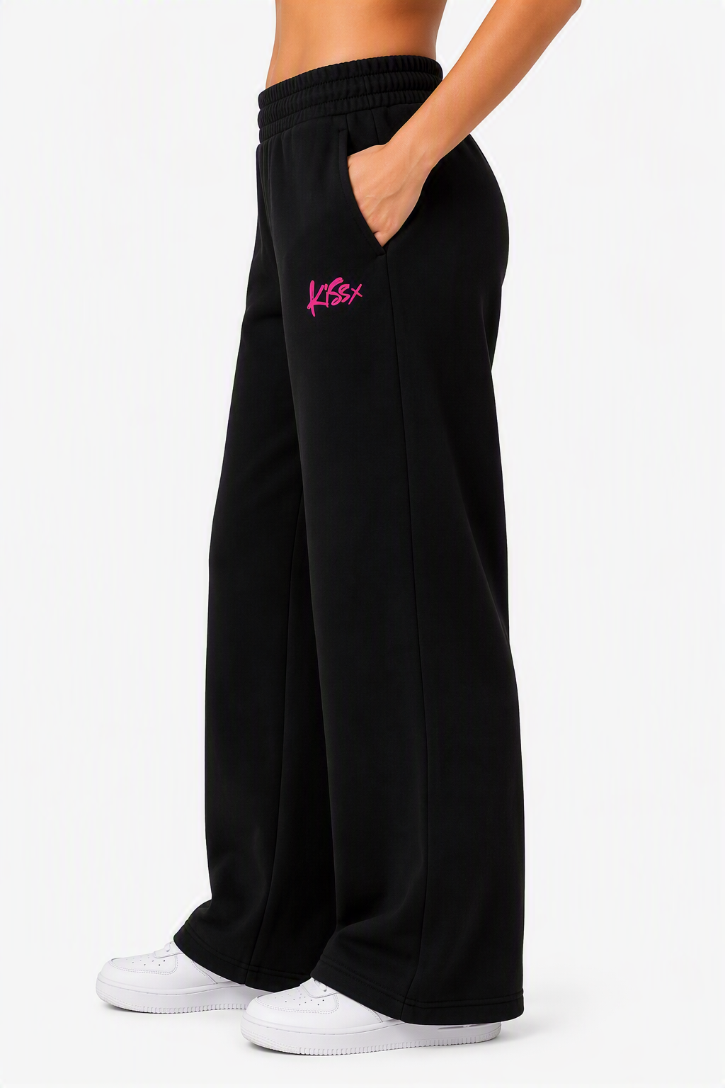 Signature Wide Leg Sweat Pants in Black