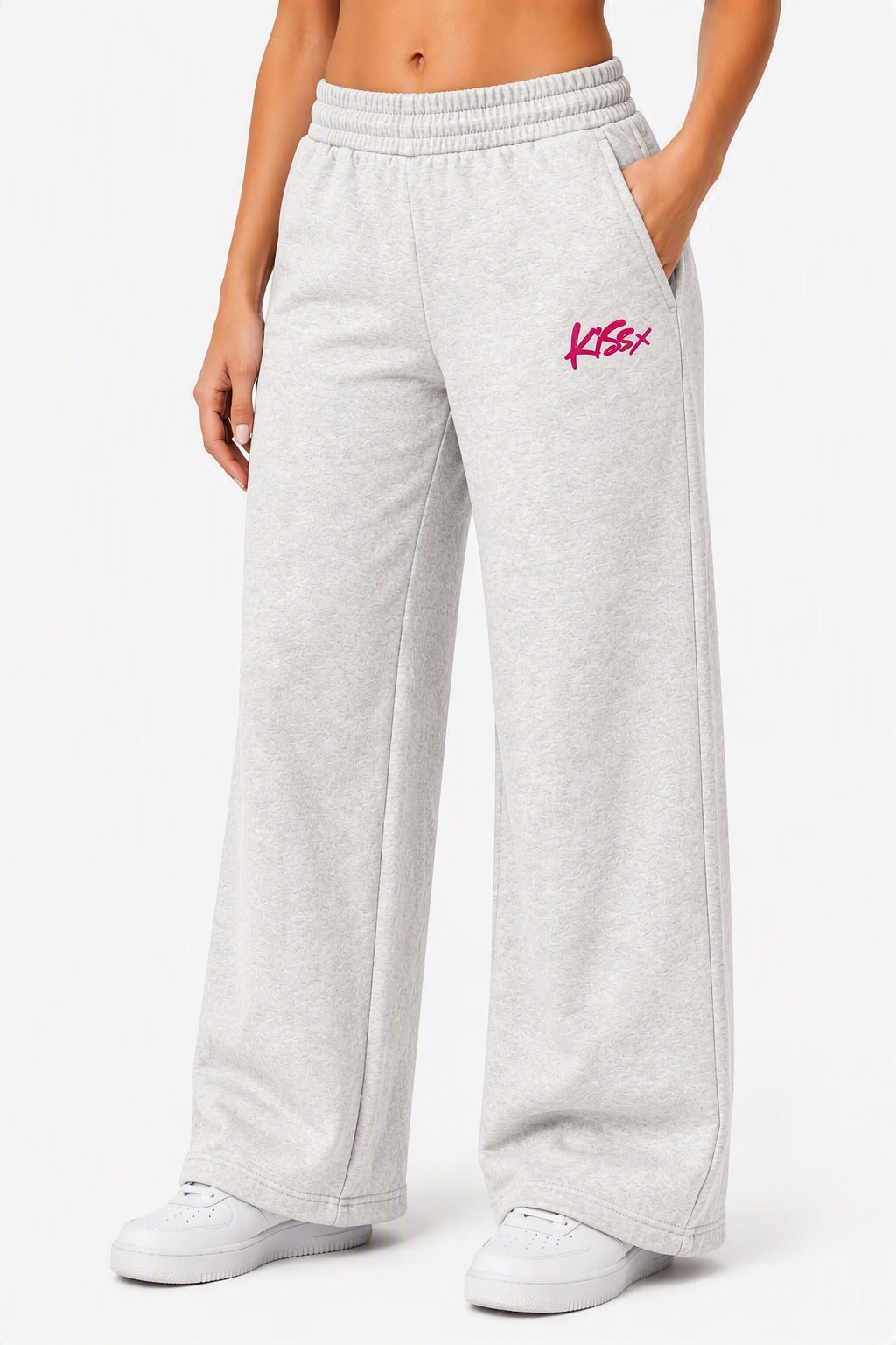Signature Wide Leg Sweat Pants in Light Heather Grey