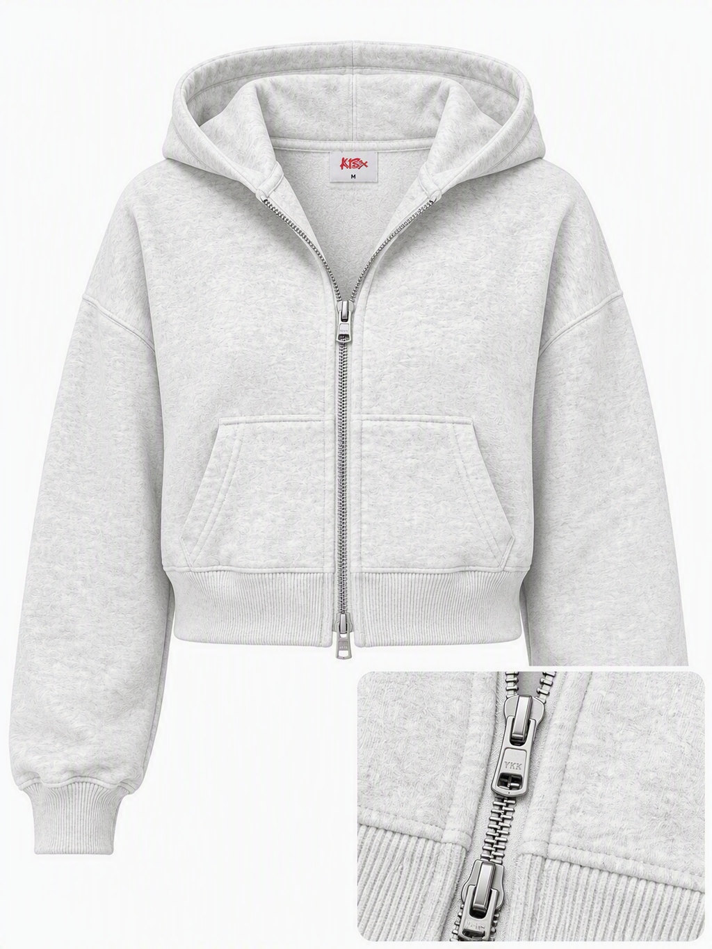 Signature Double Zip Cropped Hoodie in Light Heather Grey