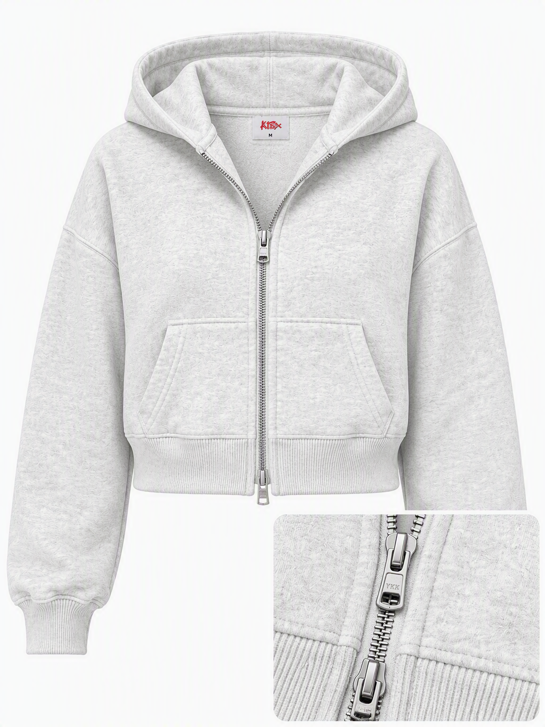 Signature Double Zip Cropped Hoodie in Light Heather Grey