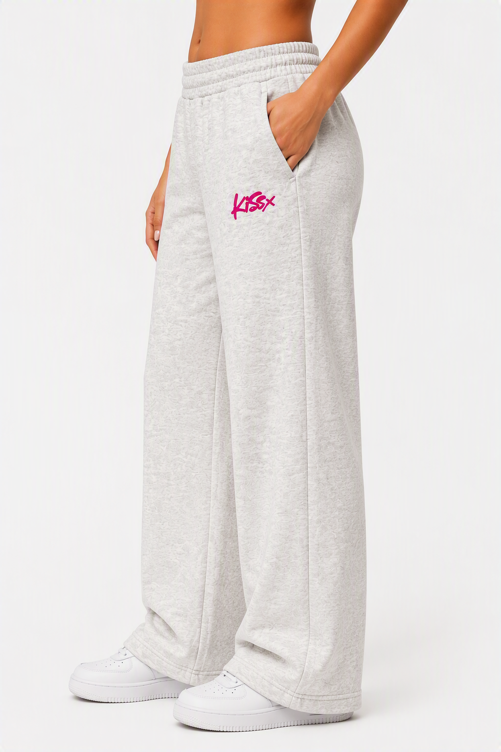 Signature Wide Leg Sweat Pants in Light Heather Grey
